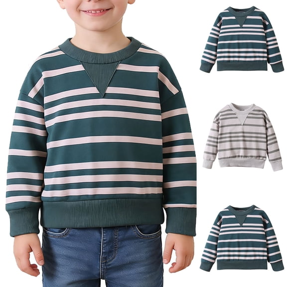Antinious Toddler Boys Girls Stripe Long Sleeve Summer Crewneck Pullover Hoodless Sweatshirts