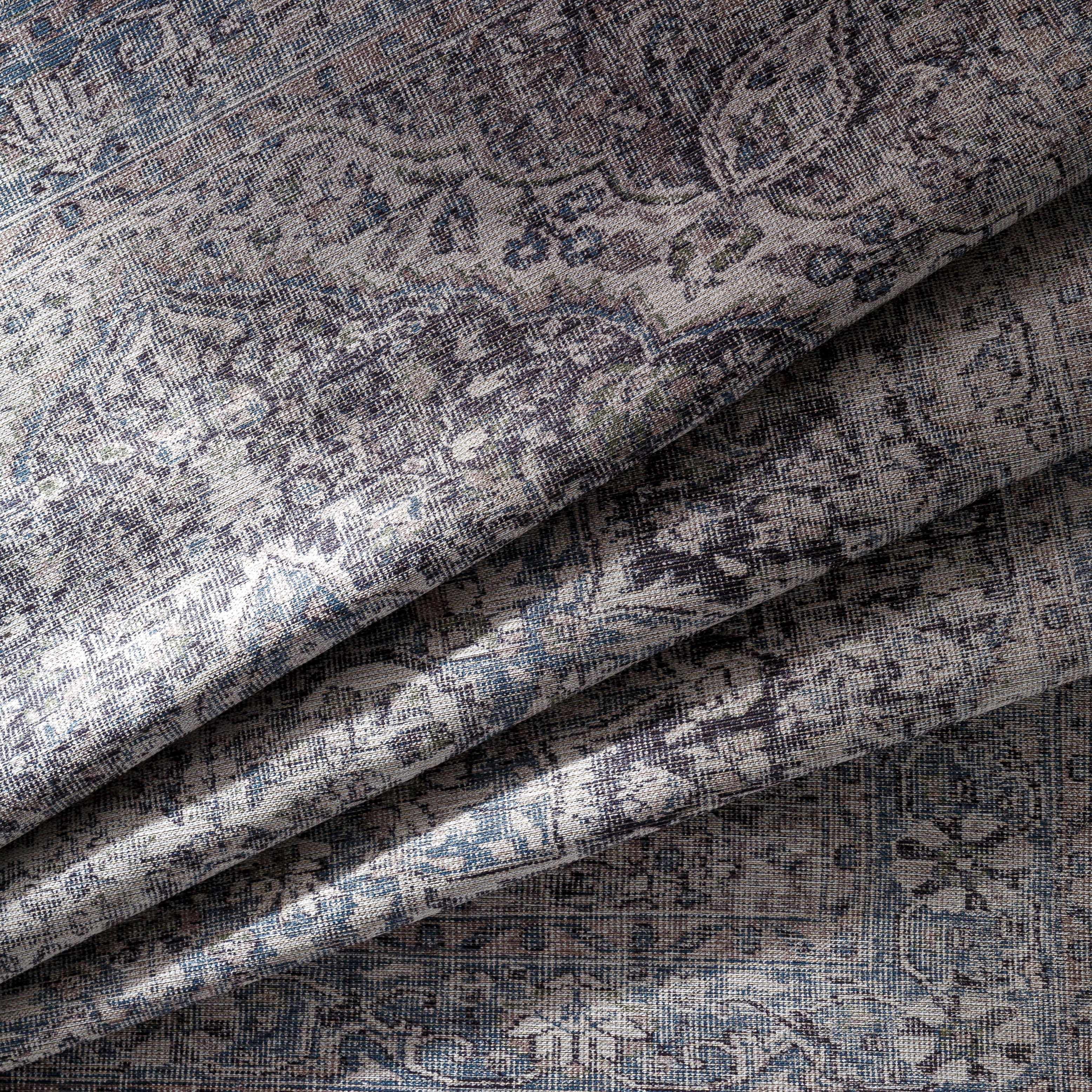 Hauteloom Tavas Machine Washable Area Rug - Oriental Traditional Medallion - Bohemian Vintage Distressed Carpet - Grey, Blue - 9'3" x 12'