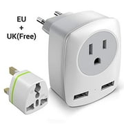 European Travel Plug Adapter, Europe & UK Power Outlet Converter for England Ireland Italy France German Greece Iceland - International Electric Adaptor USB Wall Charger for iPhone iPad Laptop