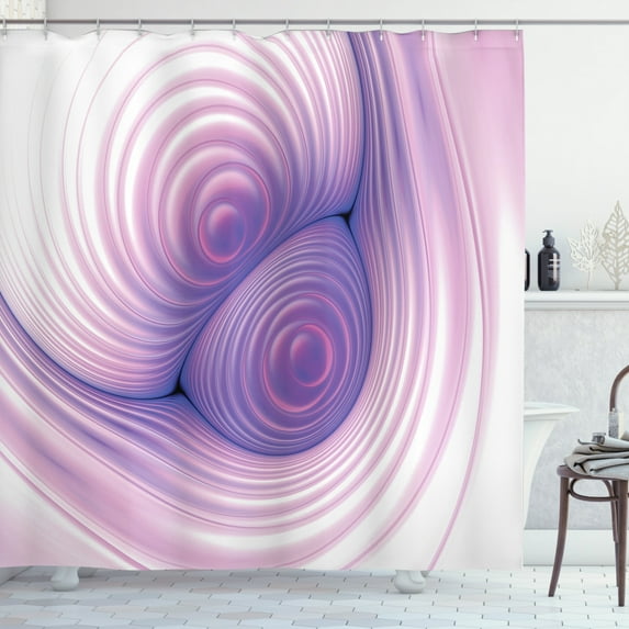 Art Abstract Shower Curtain, Illustration of Digital Artwork Creative Circular Fractal, Fabric Bathroom Set with Hooks, 69W X 75L Inches Long, Blue Violet Fuchsia and Pink, by Ambesonne