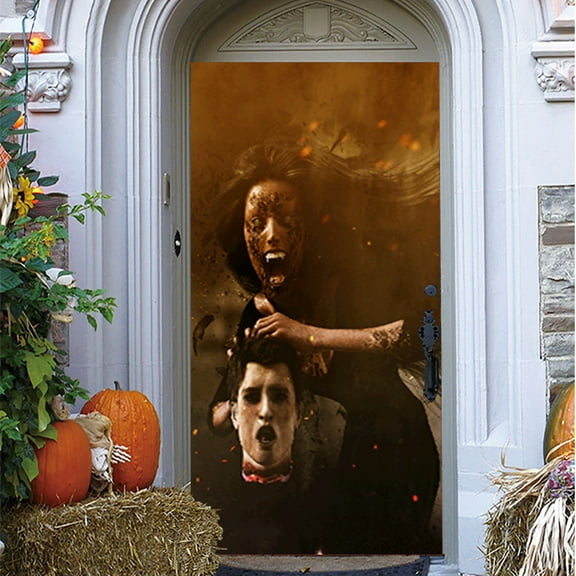 Halloween Door stickers Photo Props Spooky And Terrifying Bathroom Door Cover Halloween Backdrop Background Decorations Supplies, Self-adhesive removable refrigerator sticker