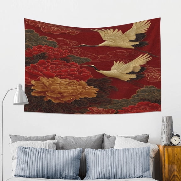 Oriental Auspicious Clouds Birds Wall Decoration Tapestry 60 x 40 inch