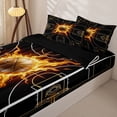 thumbnail image 3 of Castle Fairy Basketball Court Print Zipper Twin Comforter Sets with Fitted Sheet and 2 Pillowcases, Sport Ball Flame Zipper Bedding Set, Black Gold Orange,4-Piece,Black Reversible, 3 of 6