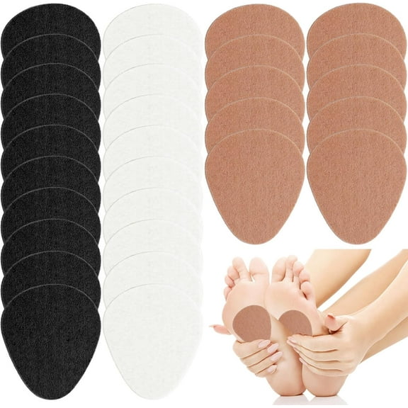 30 PCS Metatarsal Felt Feet Insert Pads 1/4 Inch Thick Cushion Pain Relief Forefoot Support Adhesive Foam Foot Cushion Pad for Men and Women (White, Black, Beige)