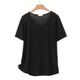 thumbnail image 5 of Women's Solid Thin Crew Neck Short Sleeve Sleep T-Shirt, Soft Elastic Basic Layering Blouse, Casual All Season Daily Indoor Home Loungewear | TruHer,Black L, 5 of 6
