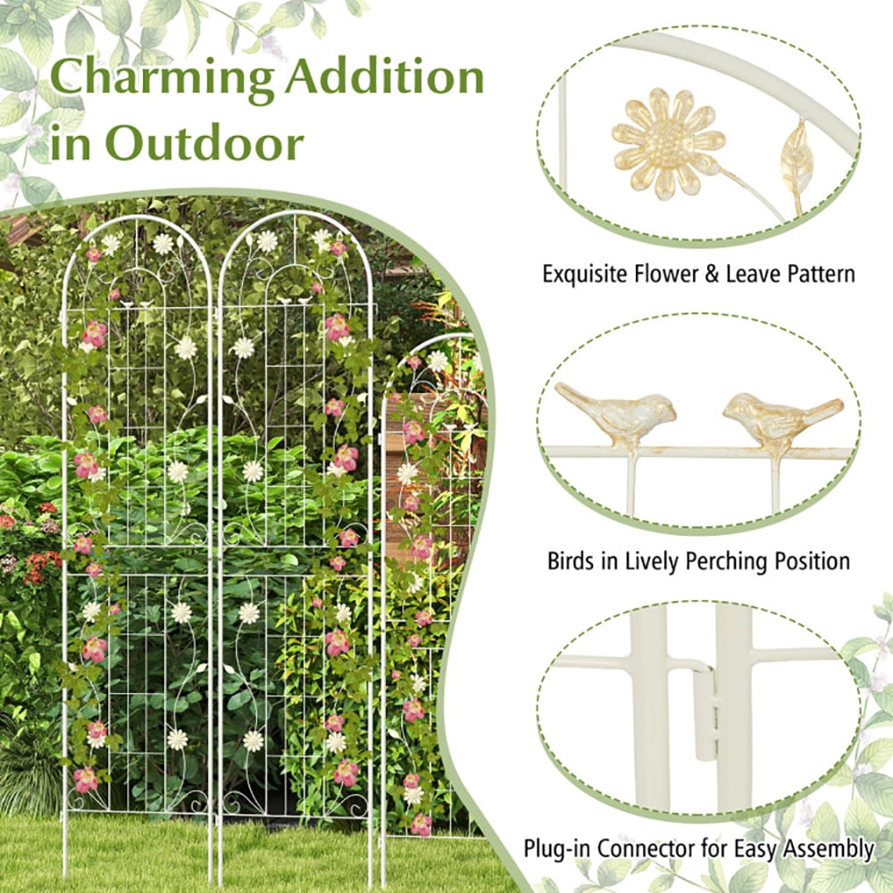 Yardi Yard 2 Pack 86.5 x 20 Inches Metal Garden Trellis for Climbing Plants-White, Tomato Cages for Garden