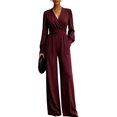 thumbnail image 2 of Jumpsuits for Women Summer Dressy V Neck High Waist Long Sleeve Romper with Pockets Casual Summer Beach Trendy Outfit, S, 2 of 7