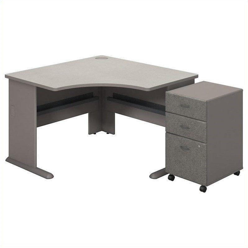 Bush Series A Pewter Corner Desk with 3 Drawer Mobile Ped SRA035PESU