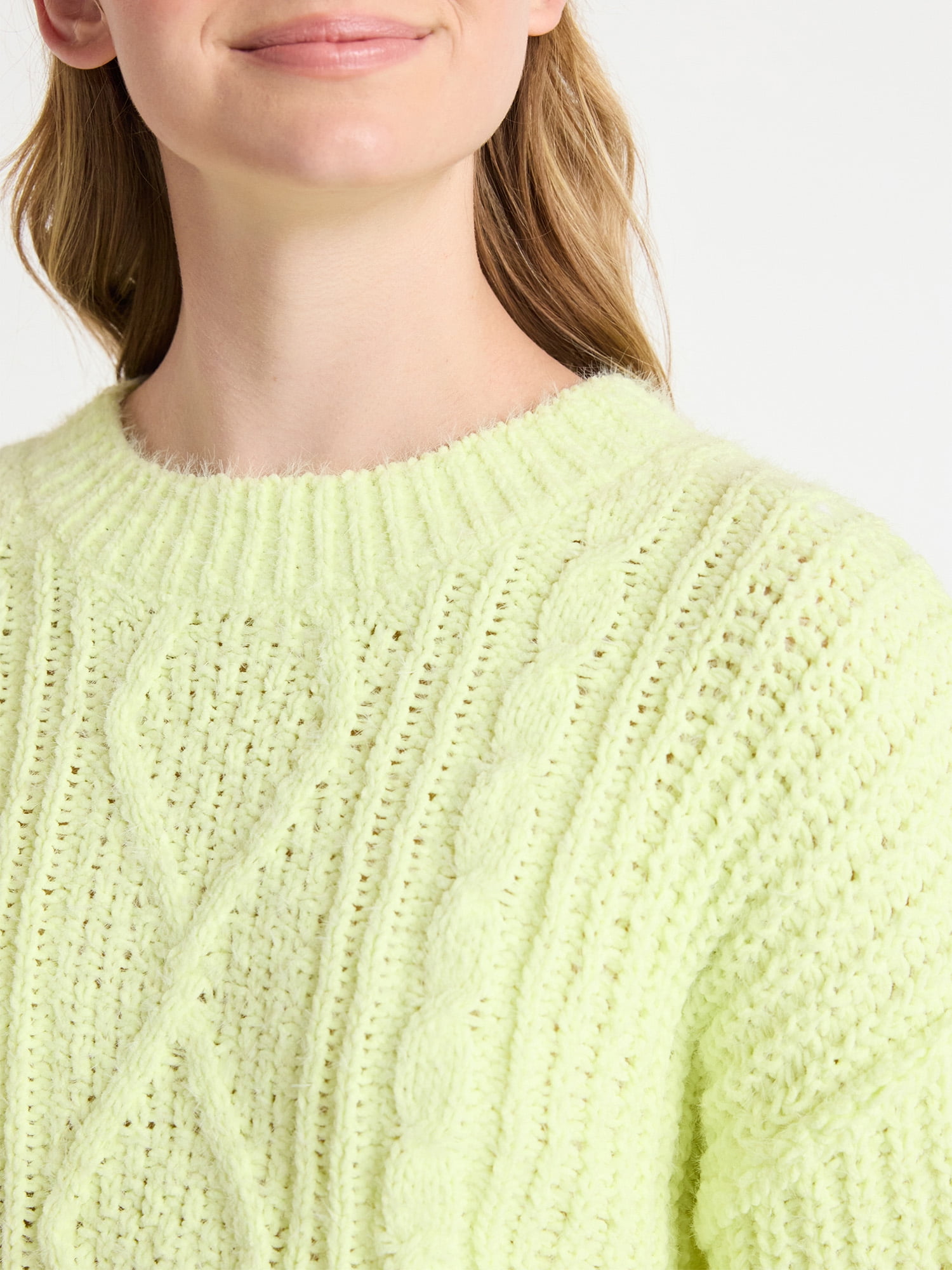 No Boundaries Cable Knit Sweater, Midweight, Women's