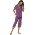 thumbnail image 7 of MoFiz Women's Solid Bamboo Pajamas Set Short Sleeve V-Neck Top and Capri Pants with Pockets Loungewear 2-Piece for Women, 7 of 7