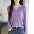 thumbnail image 2 of Button Up Cardigan Women Cardigan Lightweight Seamless Knit Open Front Jacket With Rolled Edges Cardigan Women Purple XXL, 2 of 6