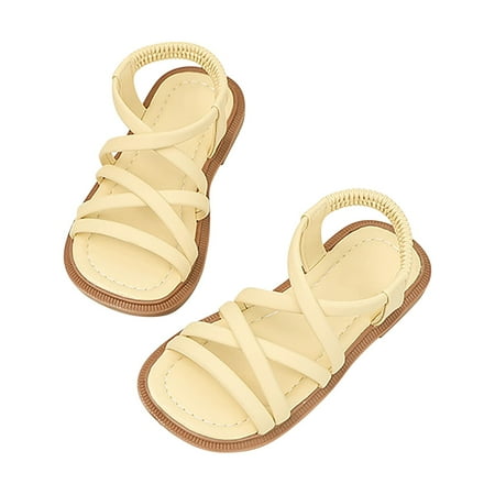 XYIJANI Girls Summer Fashionable Elastic Open Toe Soft Bottom Sandals Princess Shoes (Yellow 32)