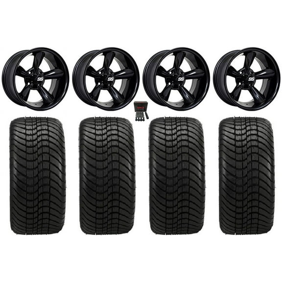 GTW Godfather 12" Golf Cart Wheels Black Elite 215x35-12 Tires E-Z-GO & Club Car