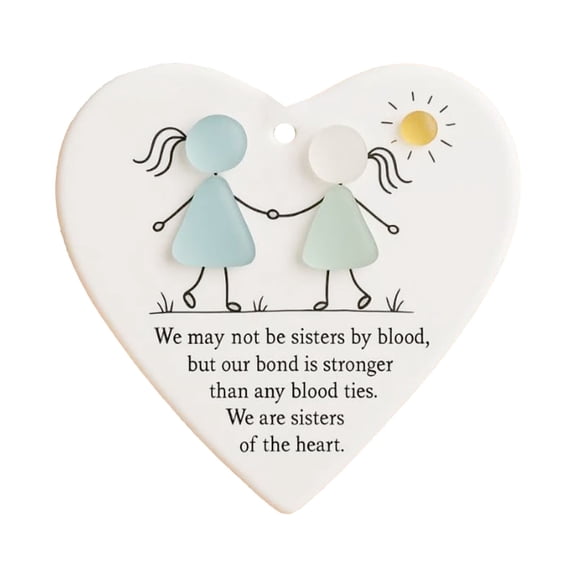 2D Flat Acrylic Pendant For Two Little Girls Holding Hands Used To Love And Blessings On Birthdays Anniversaries Or Christmas Heart Shaped Sea Glass Friendship,1 PC