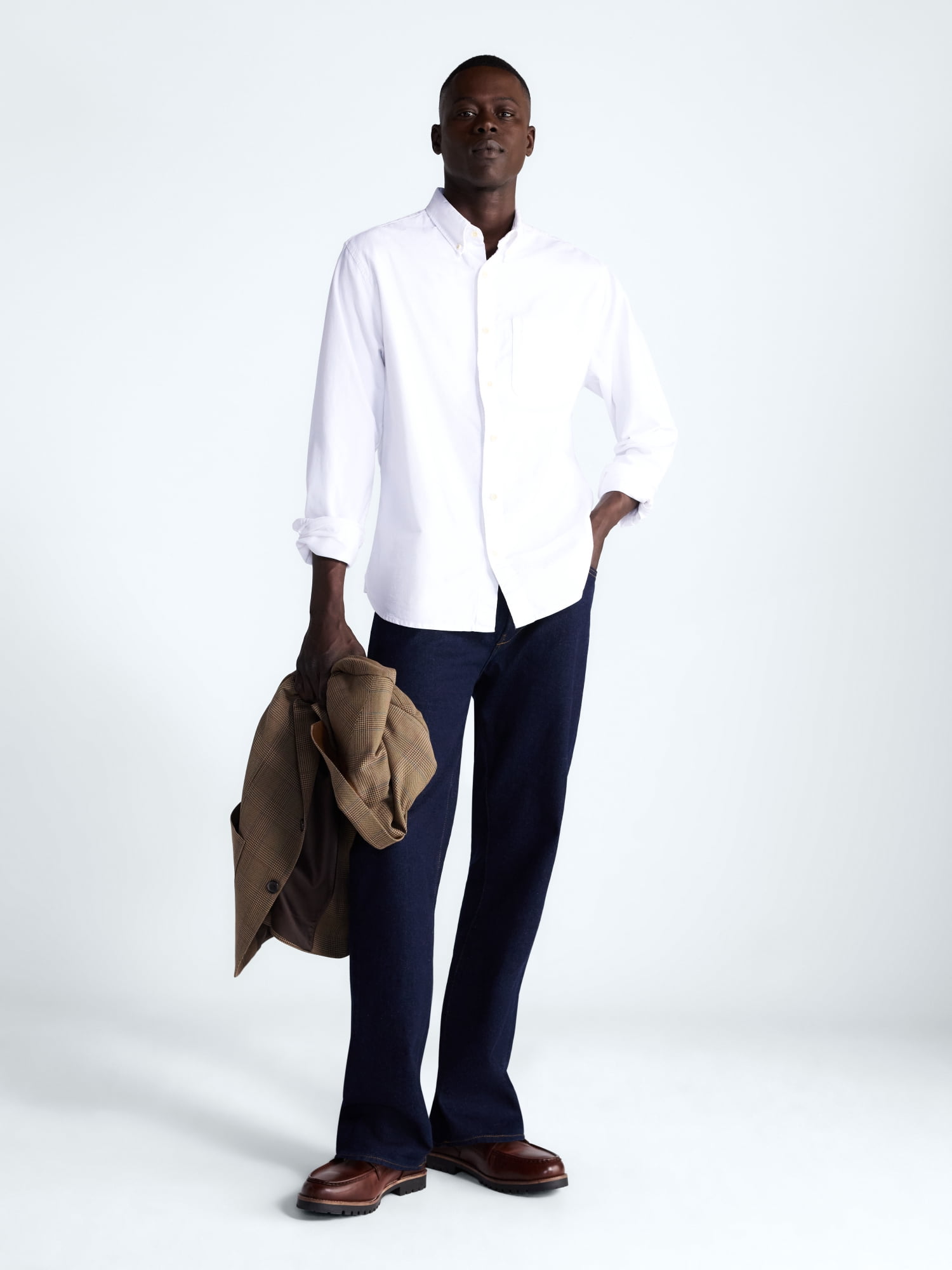 Free Assembly Men's Cotton Button Down Oxford Shirt with Long Sleeves, Sizes XS-3XL