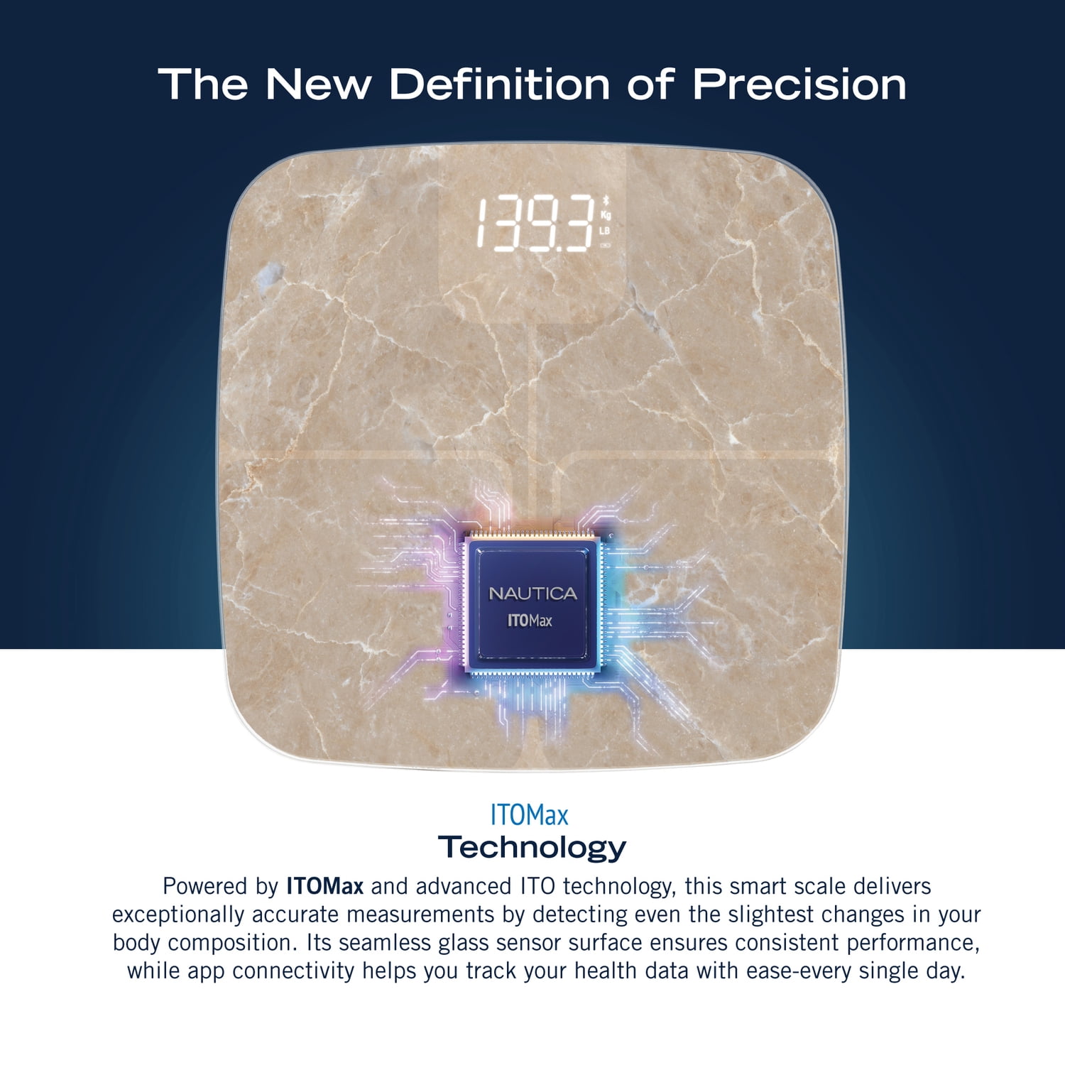 Nautica App Compatible LED Body Composition Scale with Bluetooth , Quartz Stone , 396 lb Capacity