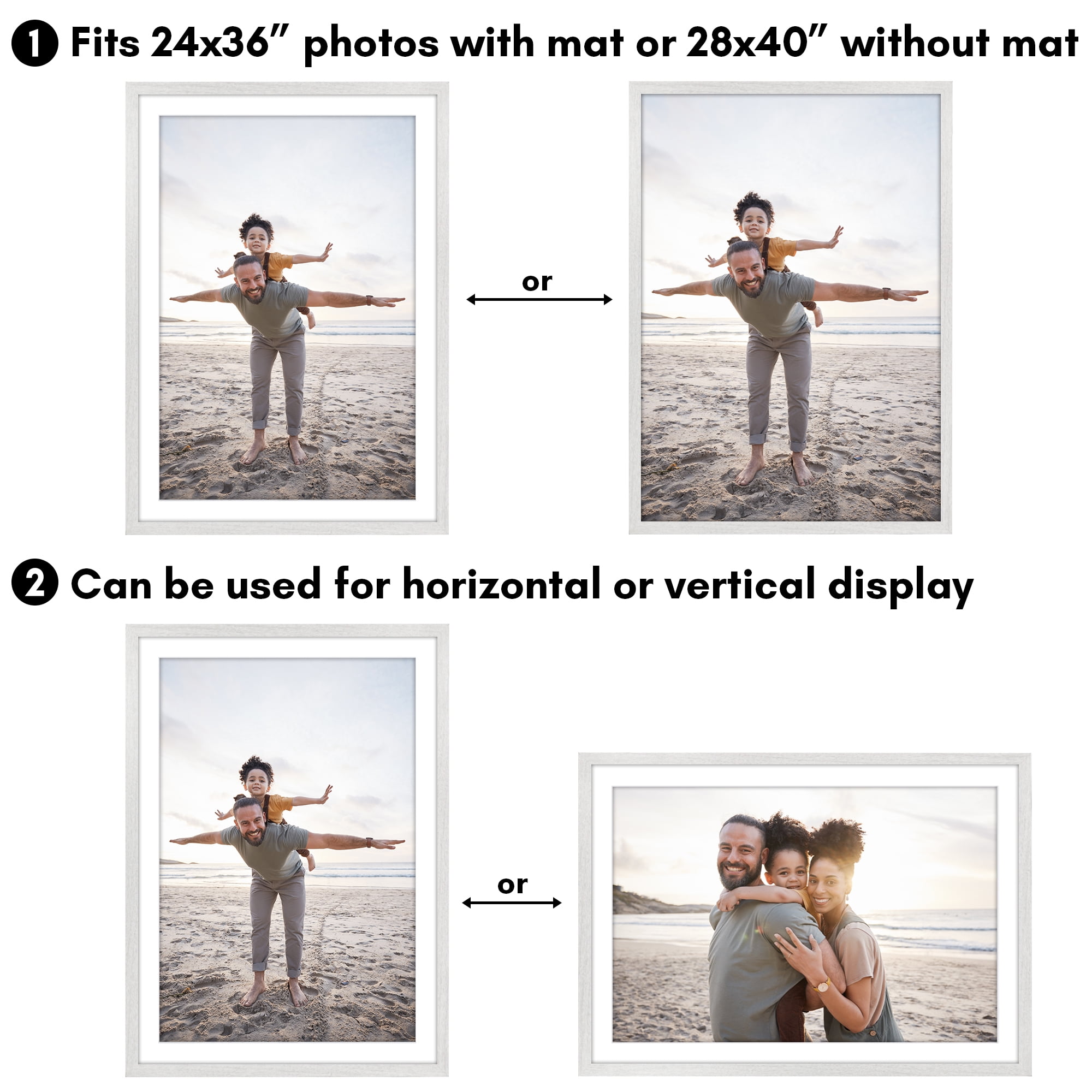 Americanflat 28x40 Poster Frame with Polished Plexiglass with 24x36 Mat Display Photo Hudson Wide - White
