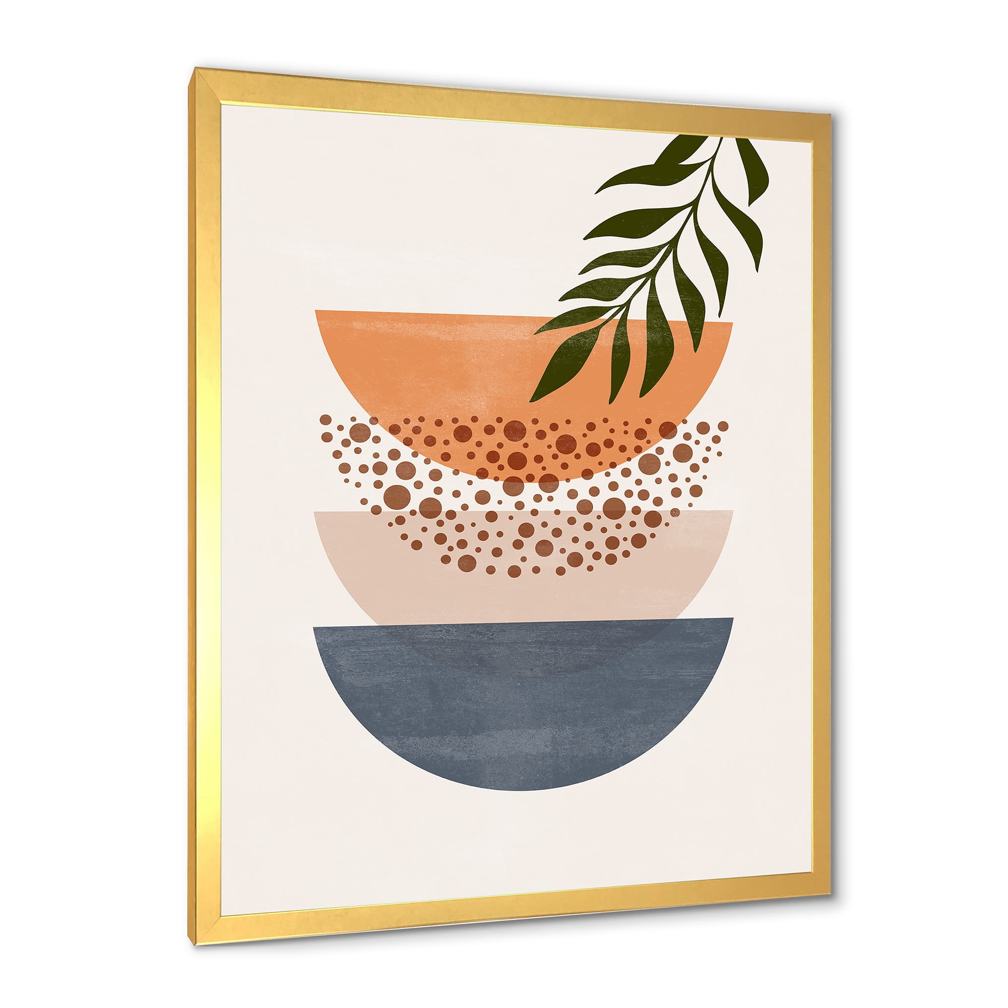 Designart 'Abstract Geometrical Moon and Sun With Leaf III' Modern Framed Art Print