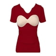 thumbnail image 6 of Nestiefly Womens Short Sleeve Shirts with Built in Bra V Neck Basic T-Shirts Workout Yoga Tops Athletic Shelf Bra Tops Padded Red 2XL, 6 of 7
