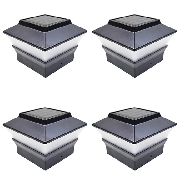 iGlow 4 Pack Black Outdoor Garden 4 x 4 Solar LED Post Deck Cap Square Fence Light