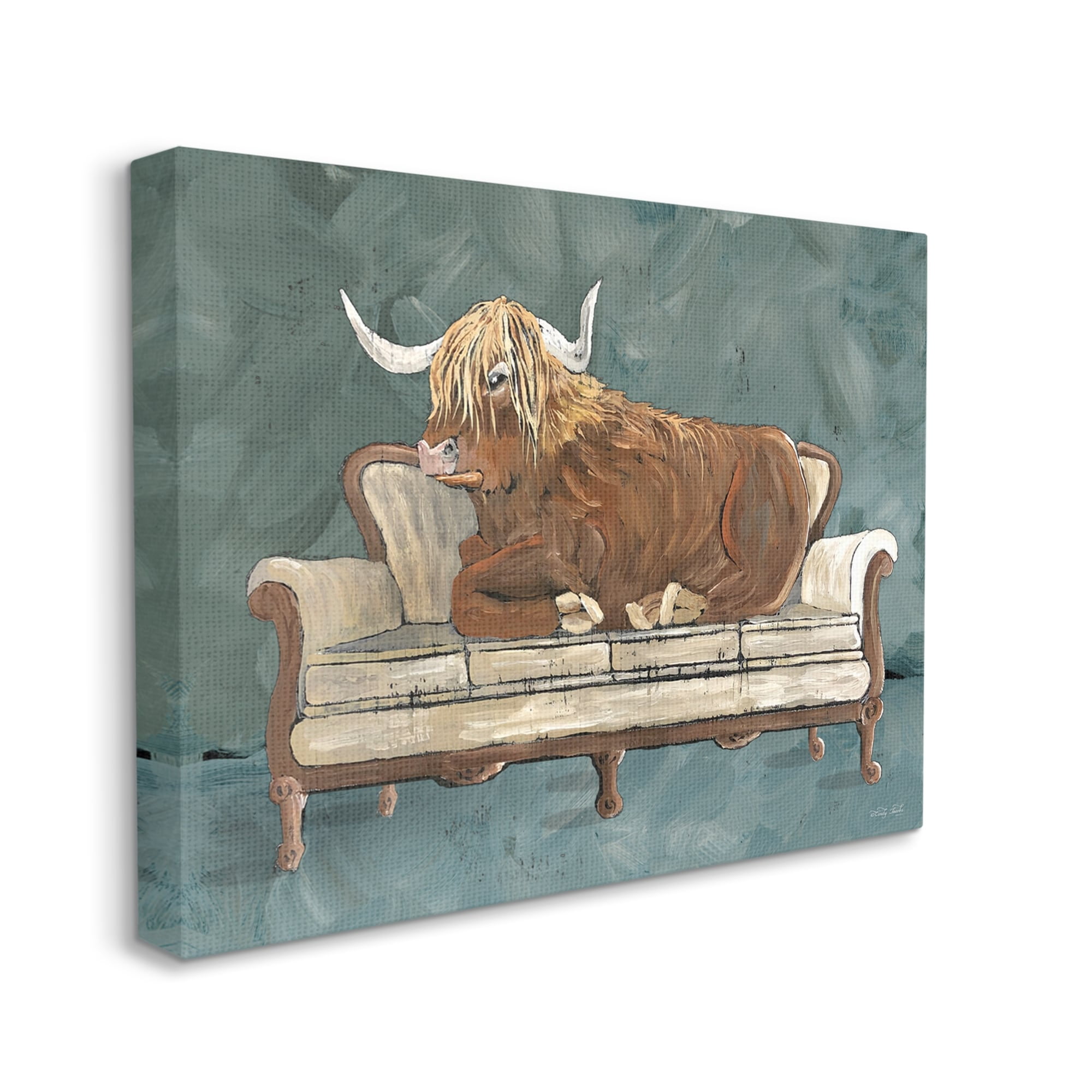 Stupell Industries Shaggy Cattle Resting Living Room Couch Green Gray, 20 x 16, Design by Cindy Jacobs