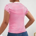 thumbnail image 4 of TSADFHJI Hauts et Robes d'Été Chemise Rayée Femmes Manches Courtes Col Rond T-Shirts pour Femmes Rayé Ajusté Tee Côtelé Extensible TTG, 4 of 7
