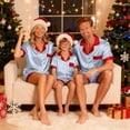 thumbnail image 4 of Conjunto navideño para padres e hijos, camiseta de manga corta con estampado navideño a cuadros, pantalones con bolsillos laterales, blusa de poliéster, 4 of 6