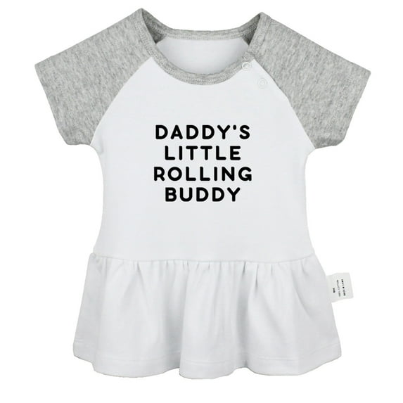Daddy's Little Rolling Buddy Funny Dresses For Baby, Newborn Babies Skirts, Infant Princess Dress, 0-24M Kids Graphic Clothes (Gray Raglan Dresses, 0-6 Months)