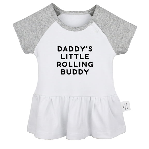 Daddy's Little Rolling Buddy Funny Dresses For Baby, Newborn Babies Skirts, Infant Princess Dress, 0-24M Kids Graphic Clothes (Gray Raglan Dresses, 0-6 Months)