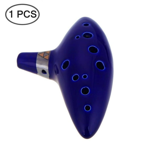12 Hole C Ceramic Ocarina Flute Musical Instrument with Song Book (Neck Strap Cord with Random Color)- Blue