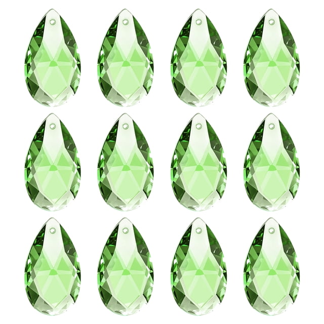 Uxcell K9 Cristales Colgantes en Forma de Gota, Paquete de 12, Prismas de 28 mm para Lámparas de Artesanía y Decoración, Verde Claro