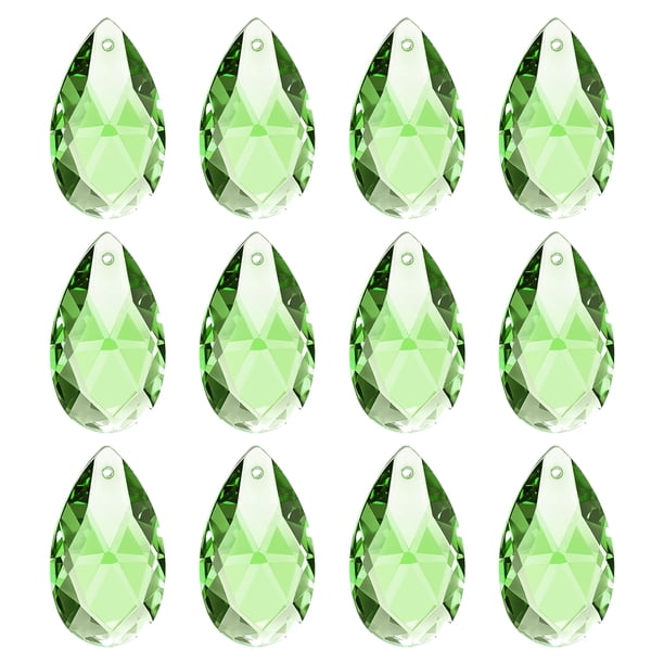 Uxcell K9 Cristales Colgantes en Forma de Gota, Paquete de 12, Prismas de 28 mm para Lámparas de Artesanía y Decoración, Verde Claro
