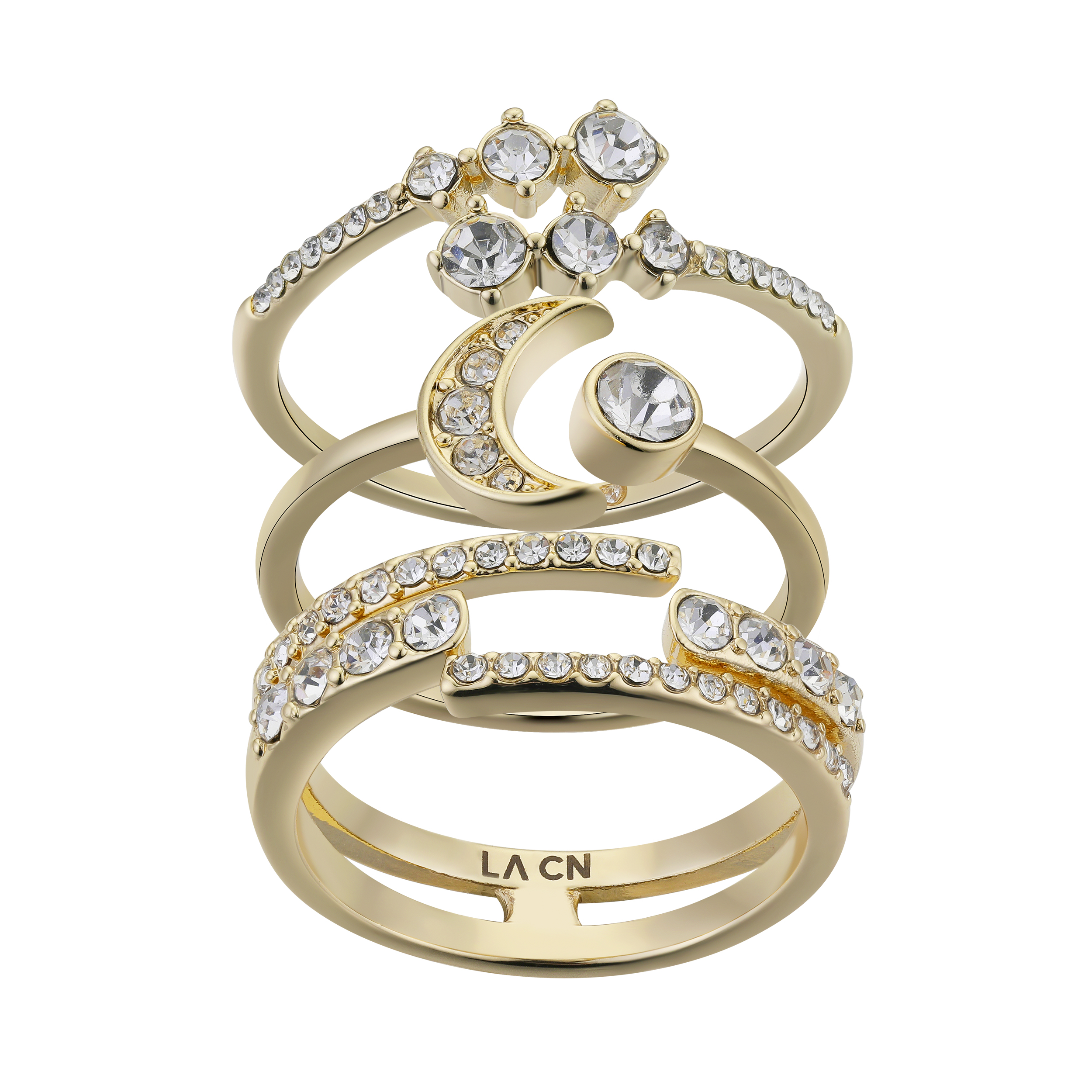 14Kt Gold Flash Plated Cubic Zirconia Moon Ring Trio