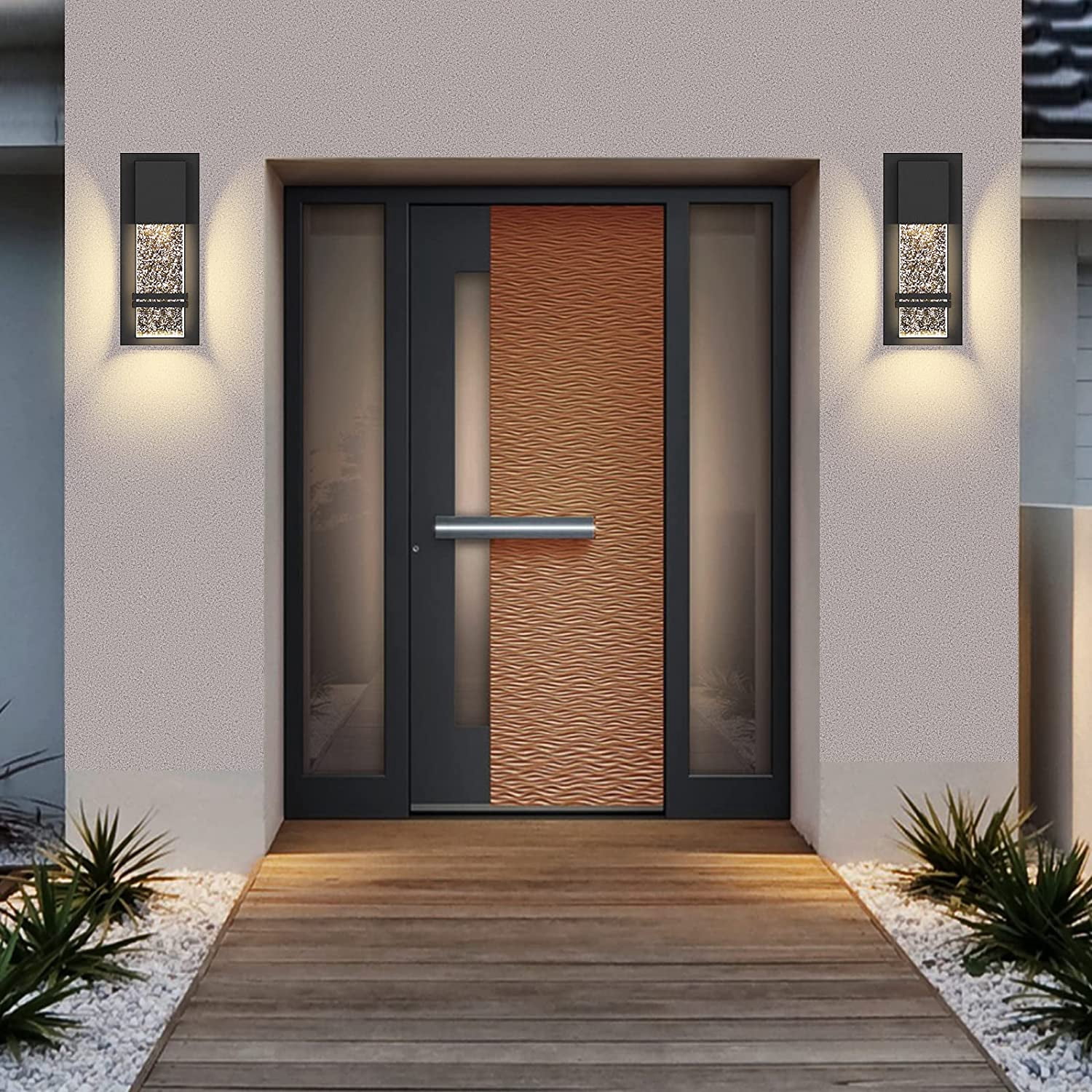 Rottogoon Modern LED Integrated Outdoor Wall Light Porch Sconce with Crystal Bubble Glass