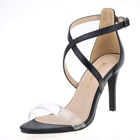 

2023 summer new sexy transparent crystal heel thin strap strap Roman high heels sandals women