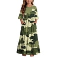 thumbnail image 2 of Girls Summer Maxi Dress Kids Camouflage Print Short Sleeve T-Shirt Dress for School Casual Dress with Pockets Army Green 13-14 Years, 2 of 7