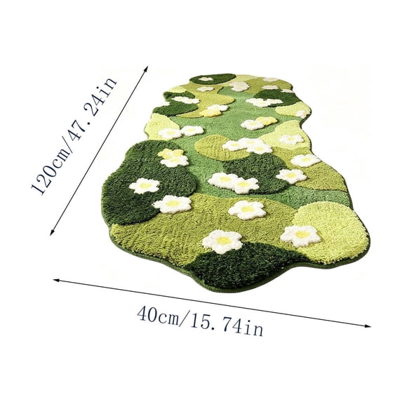 Irregular Tufted Green Floral Runner Rug, Bathroom Soft Plush Daisy Pattern Area Rug, Non Slip Washable Farmhouse Decor Mat for Bedroom Hallway Entryway Indoor Home Decor by XSAOP