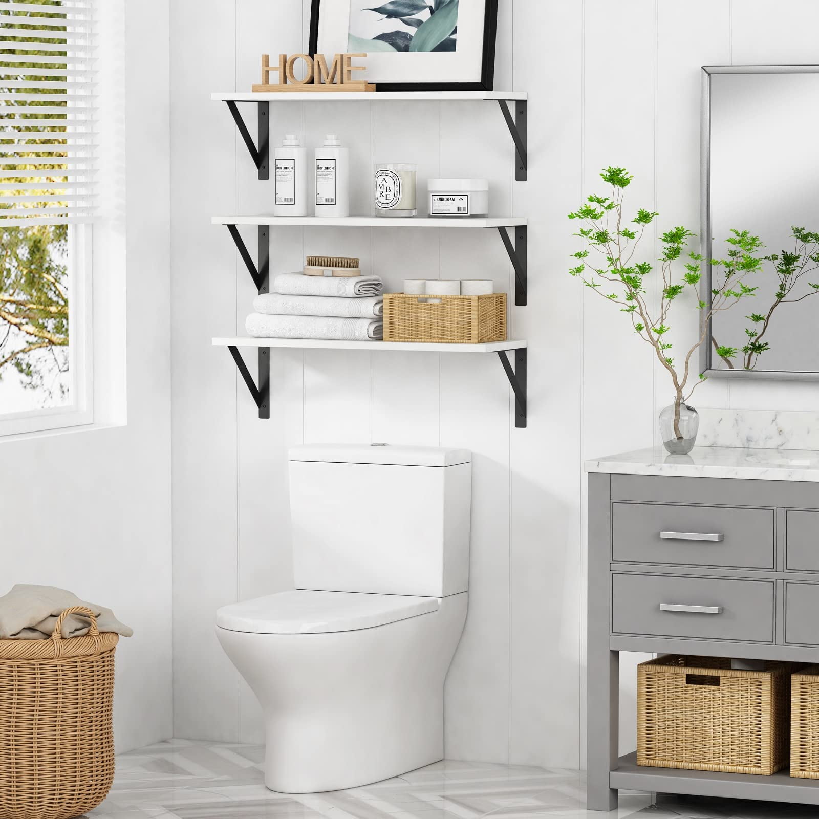 Dyiom White Floating Shelves for Bathroom Organizer Over Toilet