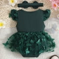 thumbnail image 4 of mgoYE Baby Girl Summer Clothes Newborn Outfit Ruffle Romper Infant Baby Dress Bow Headband Flower Cute Outfits Girls(Green,0-3 Months), 4 of 4