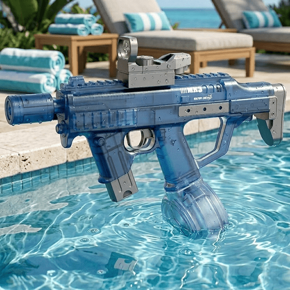 BAZILBAZOS Electric Water Blaster, Translucent Automatic Squirt Shooter with High Capacity, Motorized Water Toy for Adults and Teens Ages 14 , Summer Pool Beach Party Outdoor Activities(Blue)