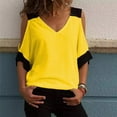 thumbnail image 5 of Clothing T Shirts for Women Casual Contrast Color Off Shoulder V Neck Short Sleeve T Shirt Women Summer Tops for Women 2026 Womens Blouses, 5 of 8