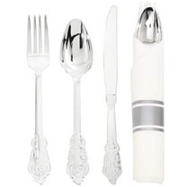 DEEPCRAFF Disposable Silver Fork Spoon Napkin Set for Kitchen Events 2Sets