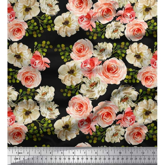Soimoi Cotton Duck Fabric Ranunculus with Bunch Floral Decor Fabric Printed Yard 42 Inch Wide