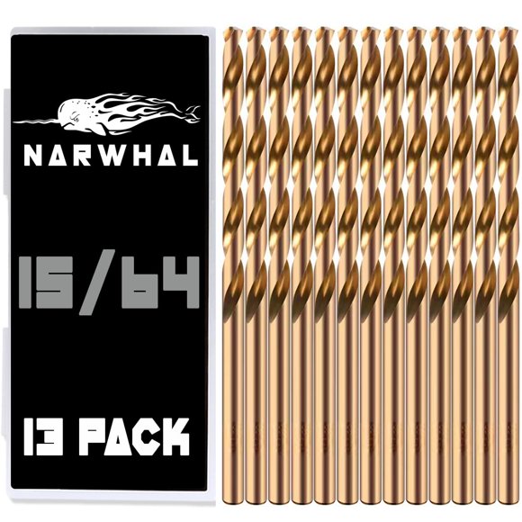 15/64"" Inch Cobalt Drill Bits - 13 Pack of M35 Cobalt Drill Bits with Storage Case - Perfect Drill Bits for Metal Hardened & Stainless Steel Cast Iron and More!