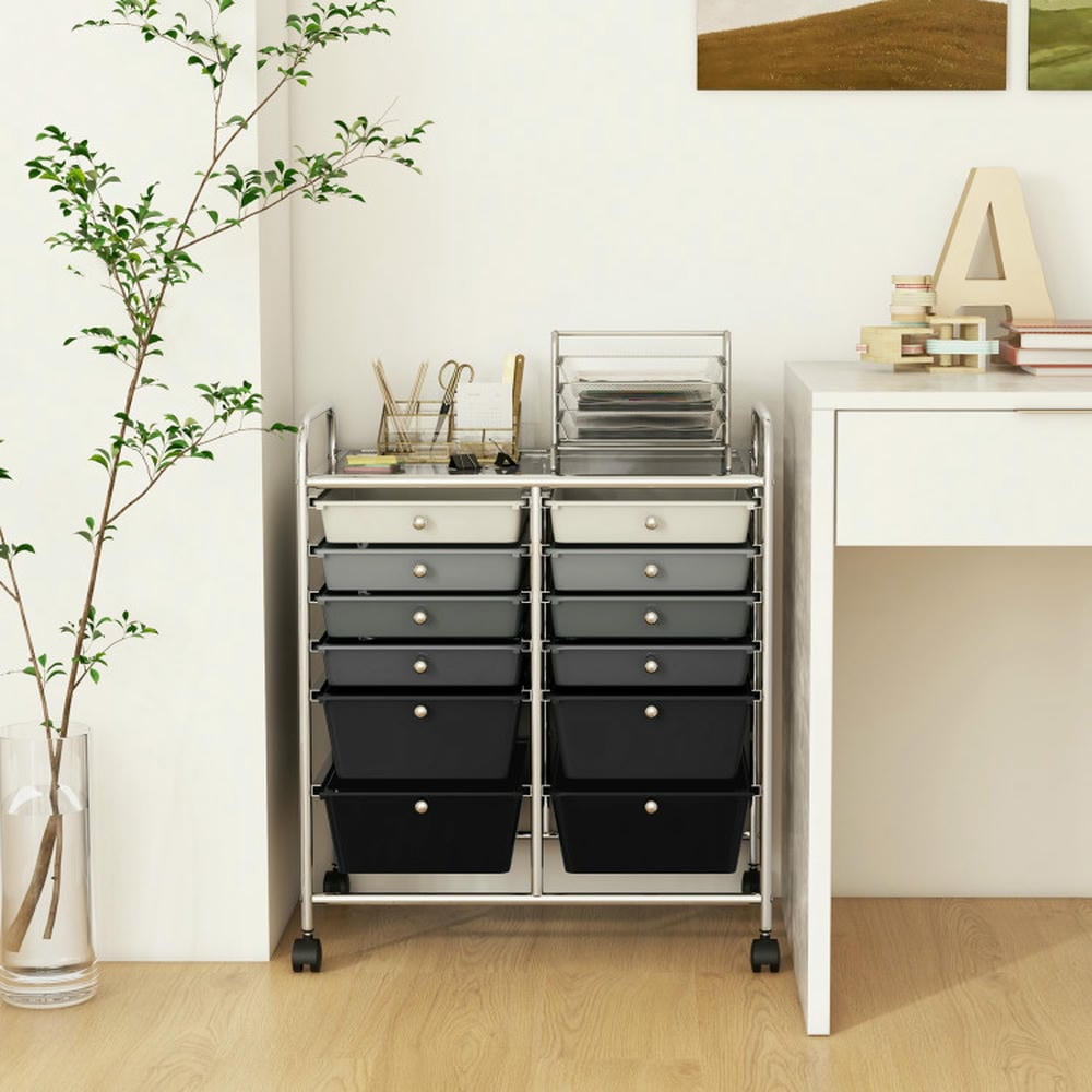 Canddidliike 12-Drawer Rolling Storage Cart with Removable Drawers and Lockable Wheels, Craft Organizers and Storage, Multipurpose Organizer Cart for Home, Office, School, Gray