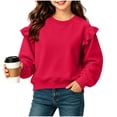 thumbnail image 4 of BLVB Crewneck Sweatshirts for Little Girls Cute Ruffle Pullover Long Sleeve Casual Spring Fall Tops for Kids(Red-01,7-8 Years), 4 of 6