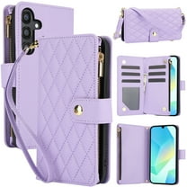 Dteck for Samsung A16 5G Case, Crossbody Shoulder Strap RFID Blocking Shockproof Magnetic Closure Flip Stand Card Slot Wallet Zipper Lanyard Phone Case Cover, Purple