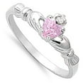 thumbnail image 4 of CHOOSE YOUR COLOR Sterling Silver Claddagh Ring Pink Ice Traditional Irish Knot Band CZ Female Size 6, 4 of 4