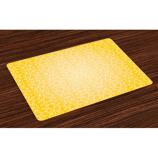 Yellow Placemats Set of 4 Diagonal Swirling Ornate Victorian Damask