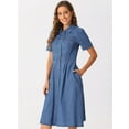 thumbnail image 4 of DARING DIVA Denim Collared Short Sleeve A-Line Midi Dress XS Blue, 4 of 6